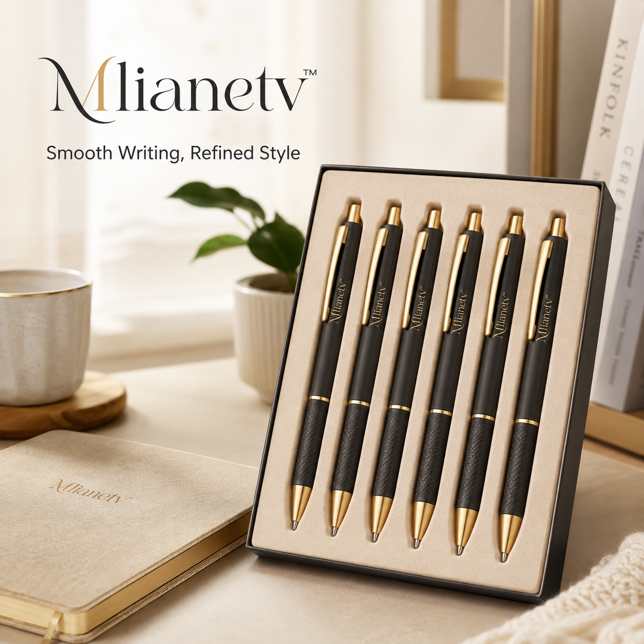 Mlianetv⢠Signature Gel Pen Set â 6-Piece Black Ink Retractable Pens, Fine-Point Writing Gift Set