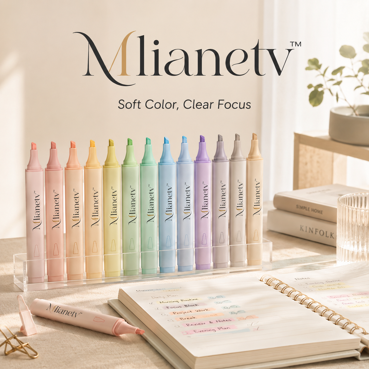 Mlianetv⢠Soft Tone Dual-Tip Highlighters â 12-Color Pastel Marker Set for Planners, Notes & Journaling