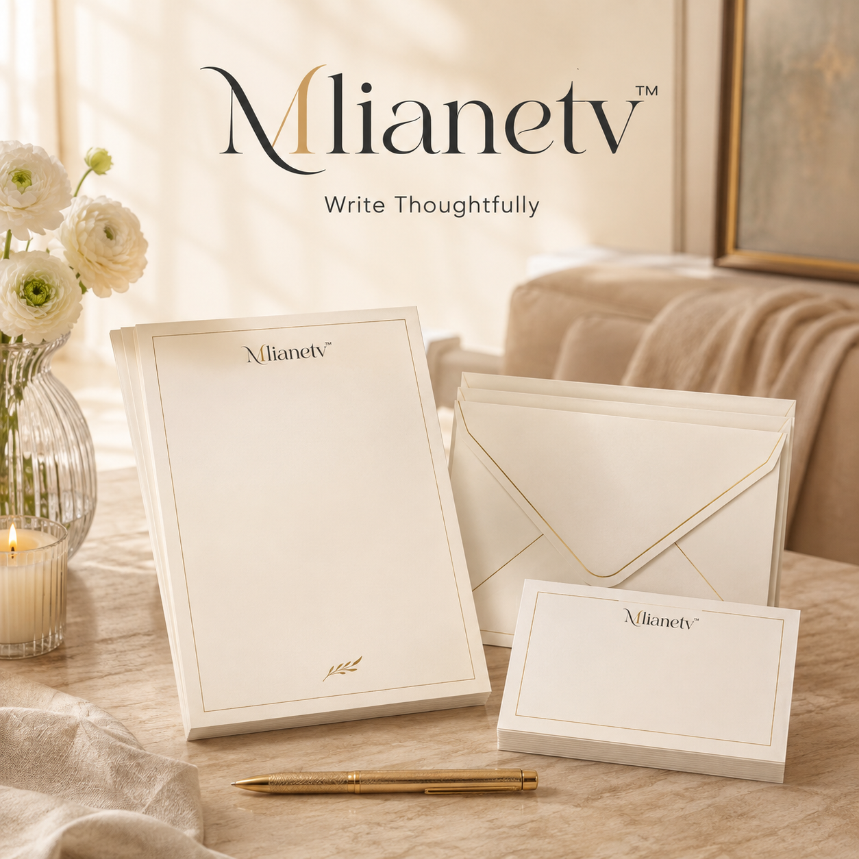 Mlianetv⢠Modern Correspondence Set â Premium Writing Paper, Matching Envelopes & Note Cards