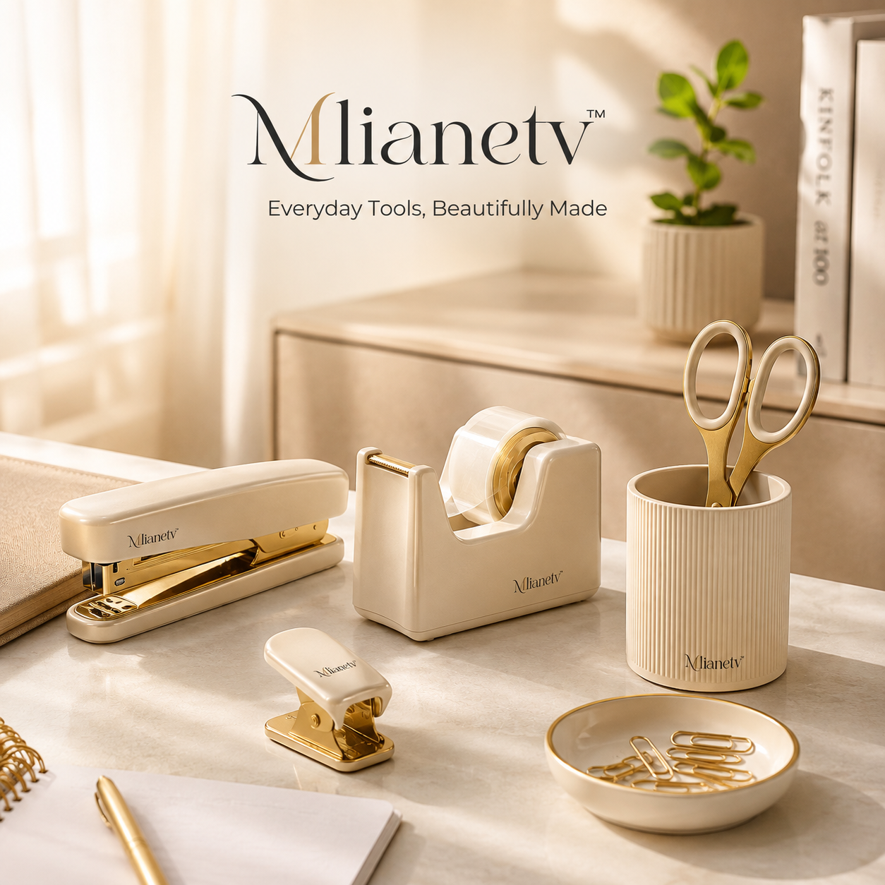 Mlianetv™ Refined Desktop Tool Set — Stapler, Scissors, Tape Dispenser, Staple Remover & Clips