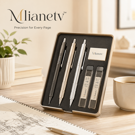 Mlianetv™ Precision Mechanical Pencil Kit — 3-Pencil Writing & Drafting Set with Lead Refills and Erasers